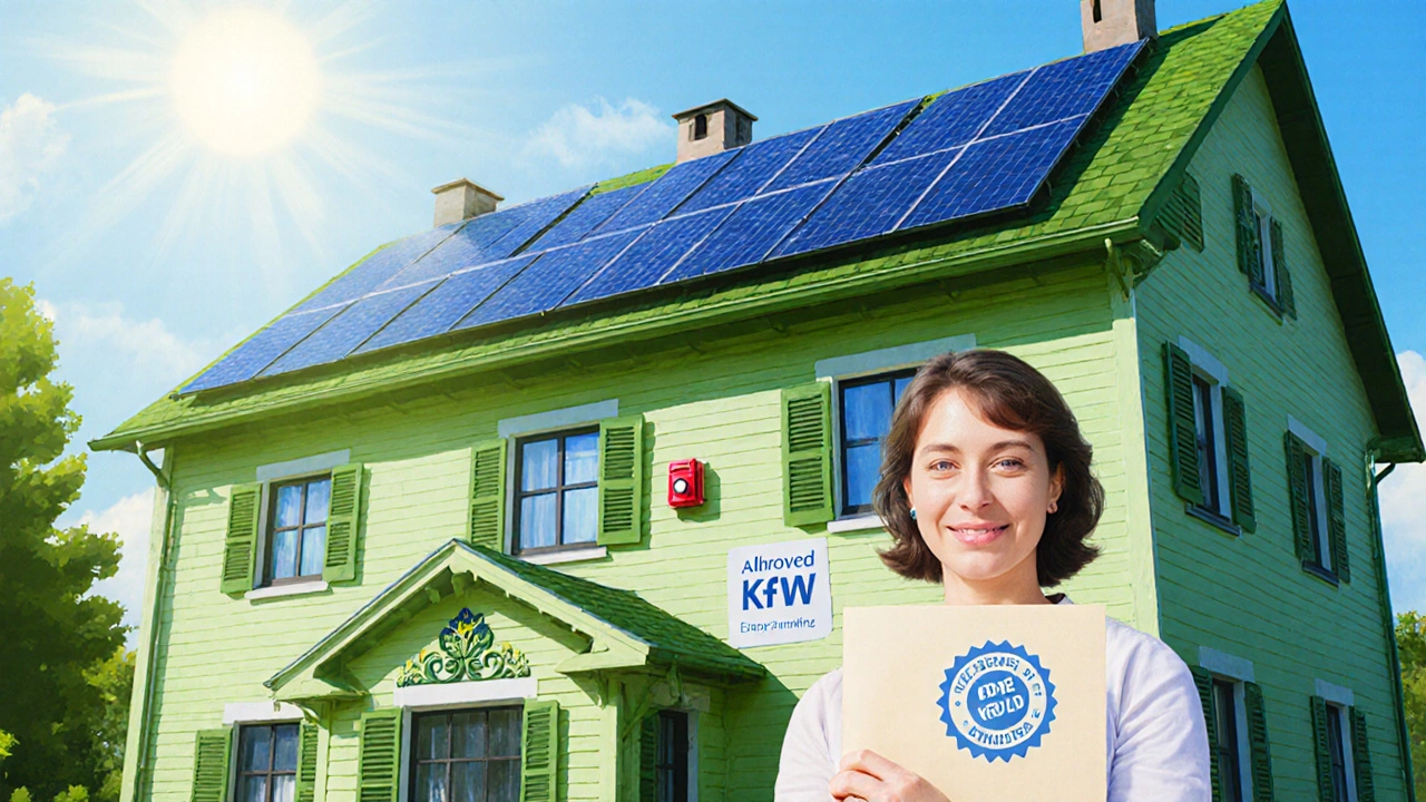 Renoviertes Haus mit Solarpanelen, verbesserter Fassade und zufriedenen Eigentümer.