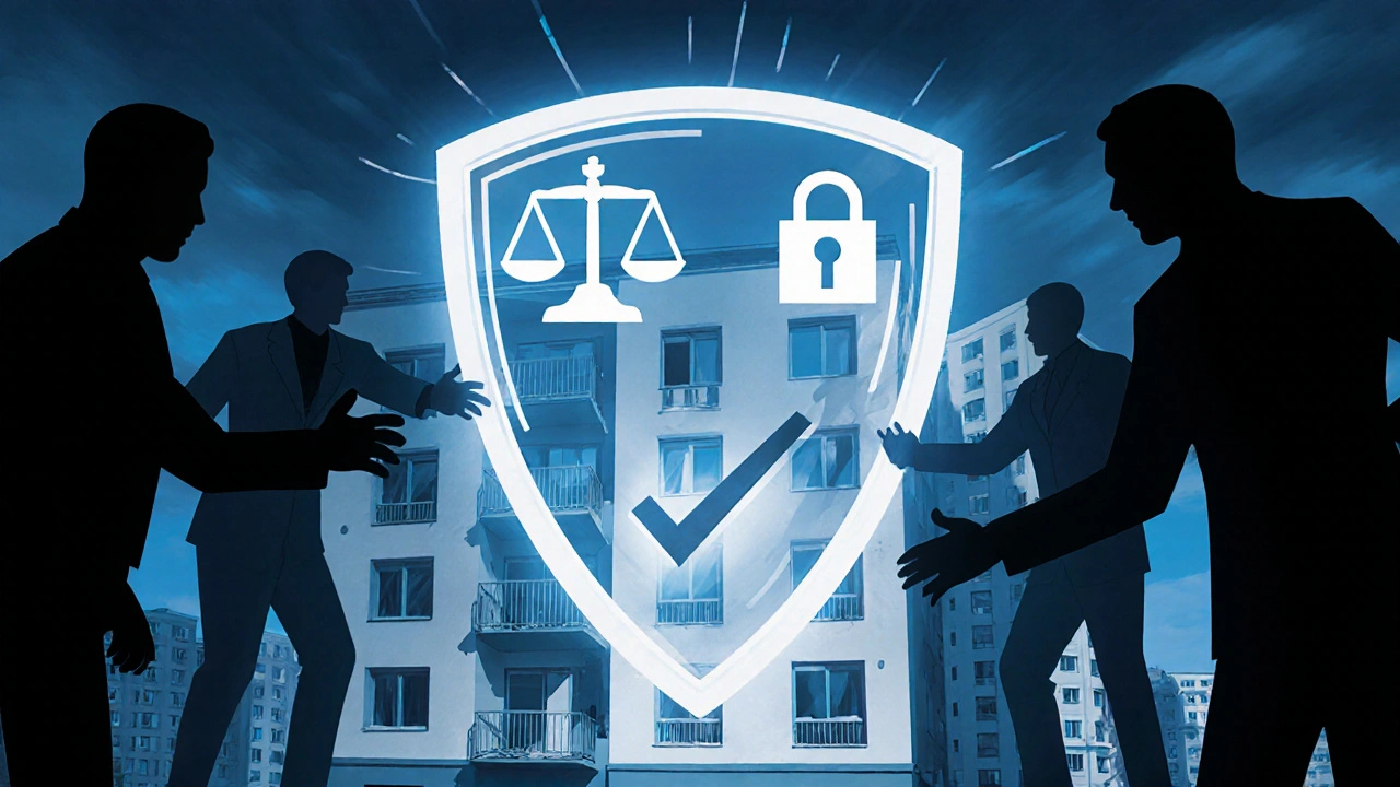 Transparenter Rechtsschutzschild schützt Haus vor unbefugten Belastungen.