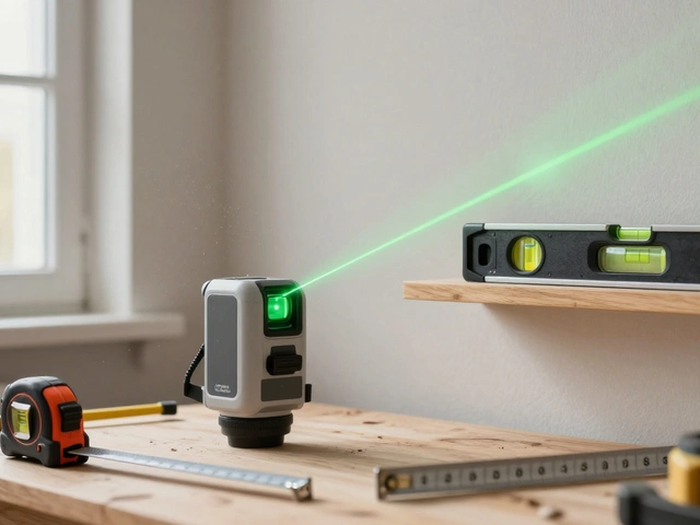 Messwerkzeuge für genaue Arbeiten: Laser-Wasserwaage, traditionelle Wasserwaage und Maßband im Vergleich