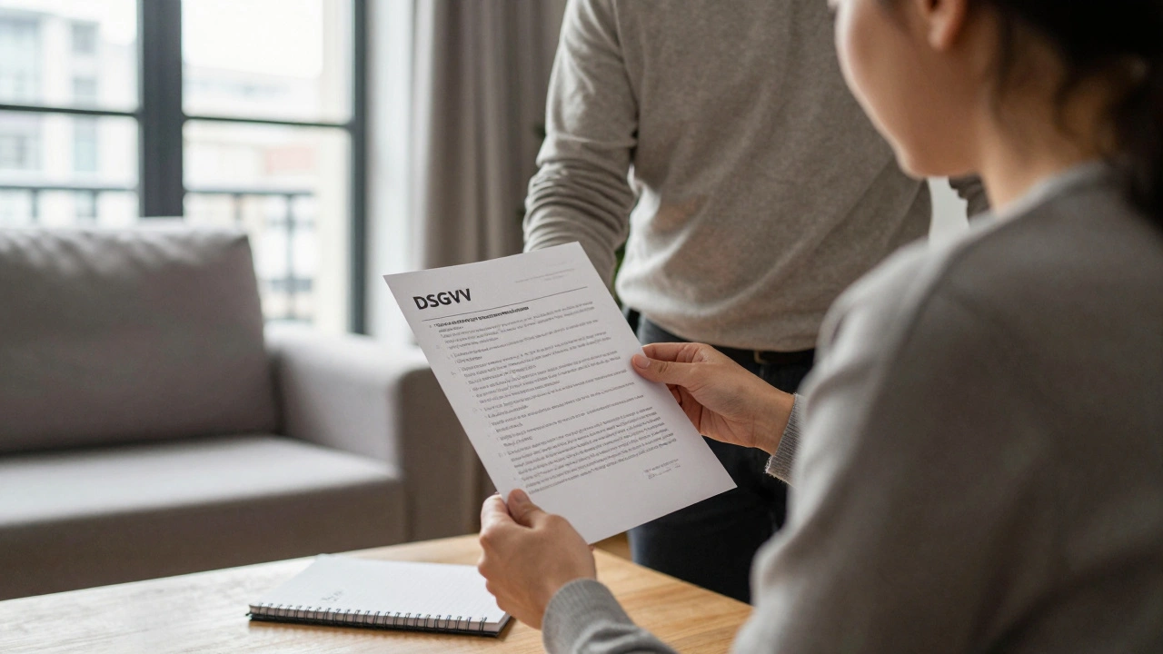 Vermieter gibt einem Interessenten ein Datenschutz-Informationsschreiben mit nur Name und Telefonnummer.