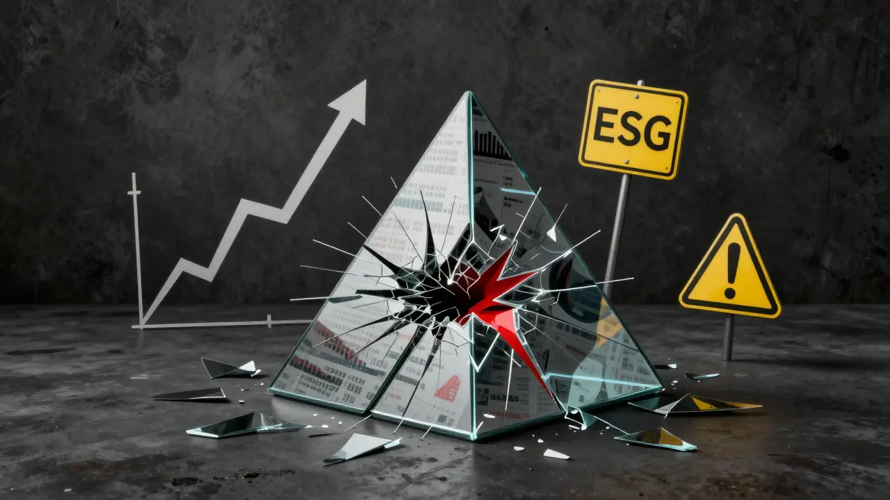 Glass portfolio pyramid cracking under four financial and regulatory pressures.