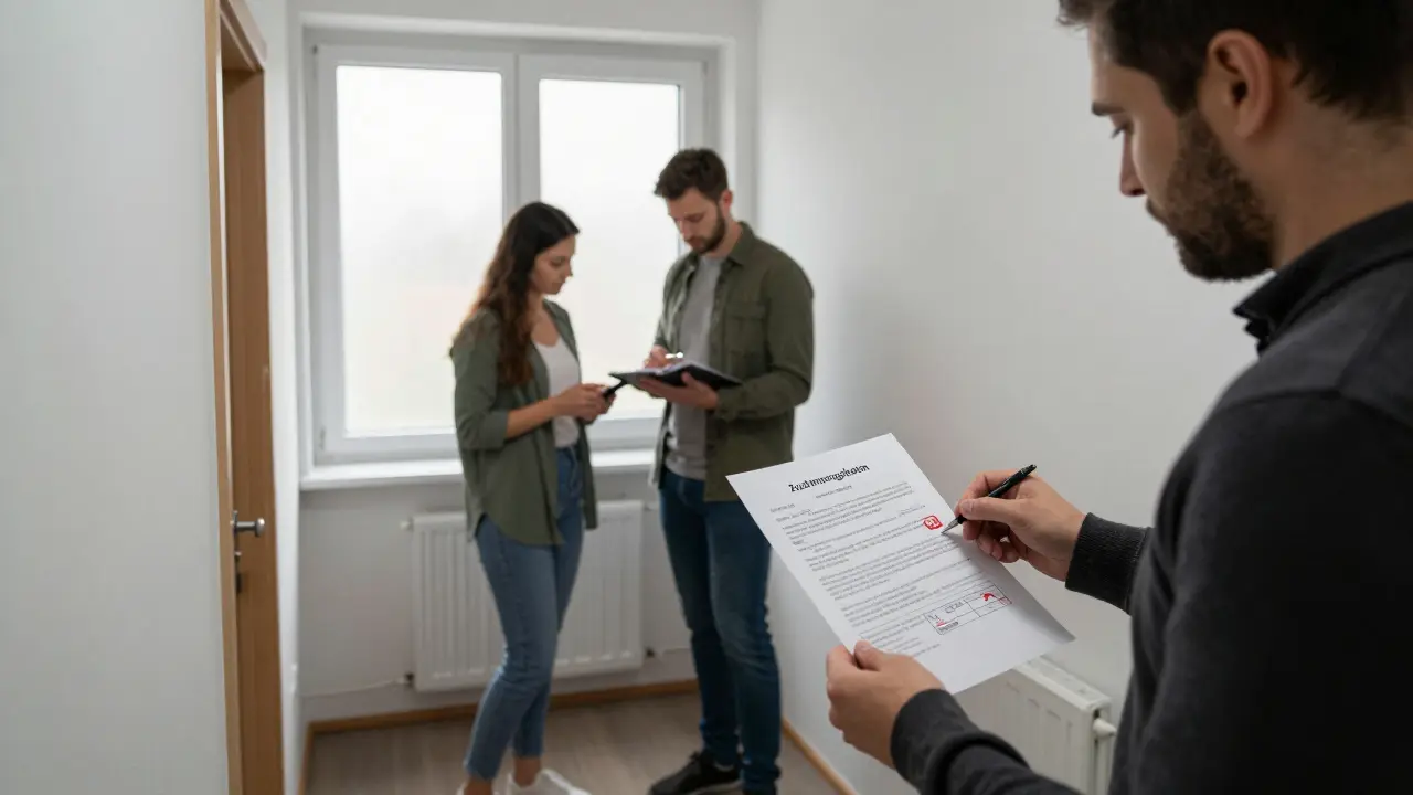 Drei Bewohner eines Mehrfamilienhauses beschäftigen sich mit Kosten für die Verkaufszustimmung.