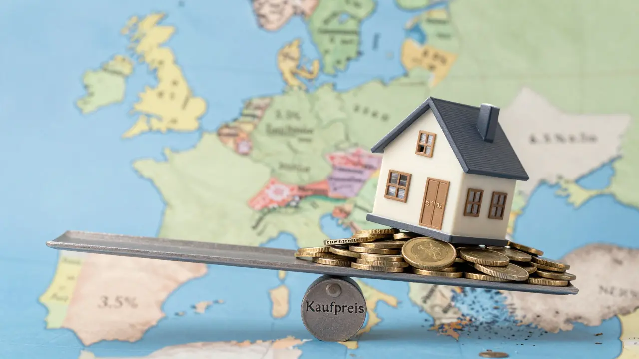 Waage zeigt Immobilienkaufpreis gegenüber allen Nebenkosten, die deutlich schwerer sind.