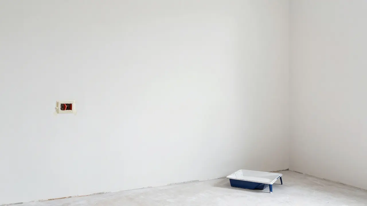 Saubere Wand nach Abtragung mit abdeckungsbandgesichertem Stecker.