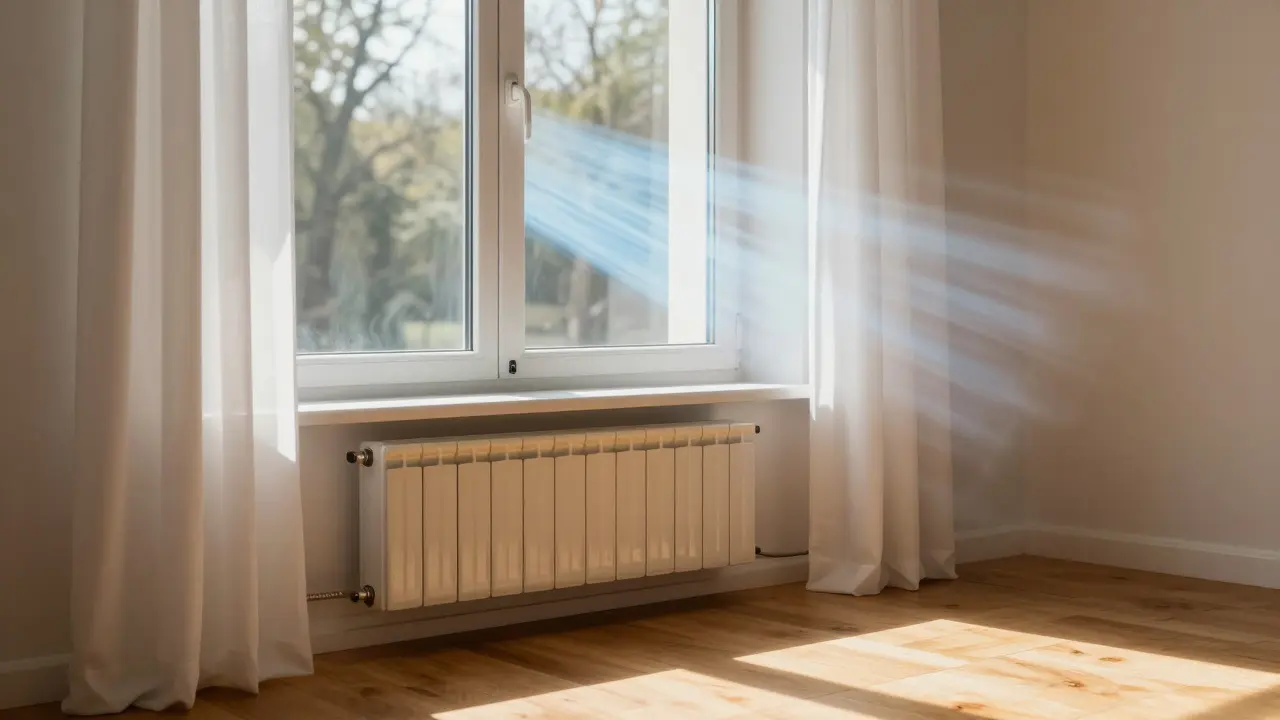Weit offenes Fenster für Stoßlüften im Wohnraum