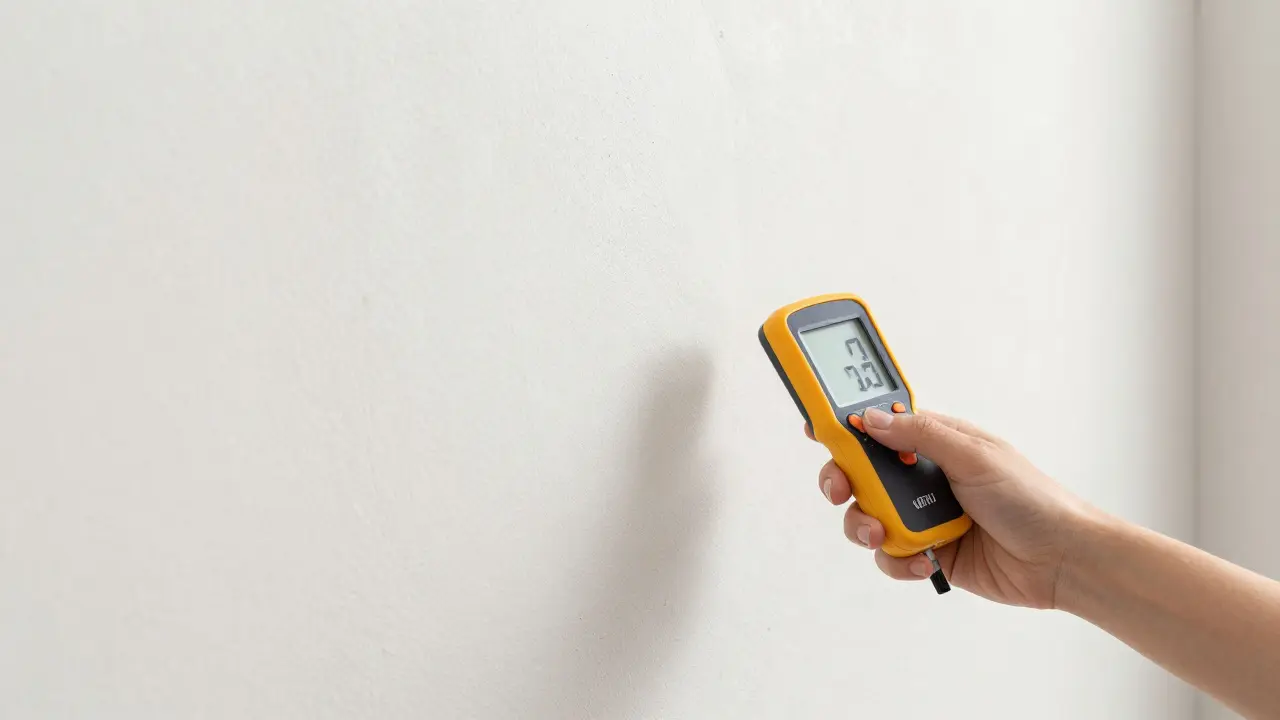 Sanierten, trockenen Keller mit hellen Wänden und einer Feuchtigkeitsmessung.