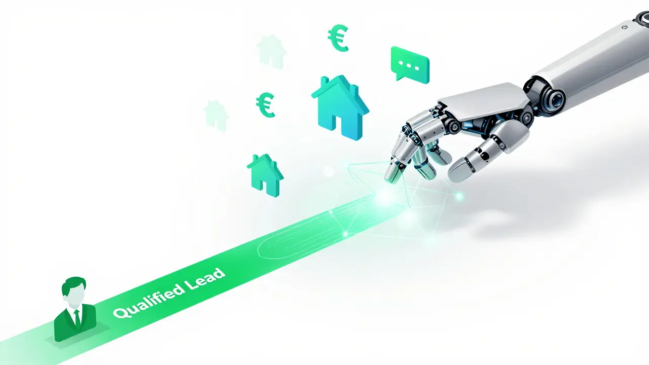 Abstrakte Darstellung der KI-gestützten Lead-Qualifizierung mit Datenströmen