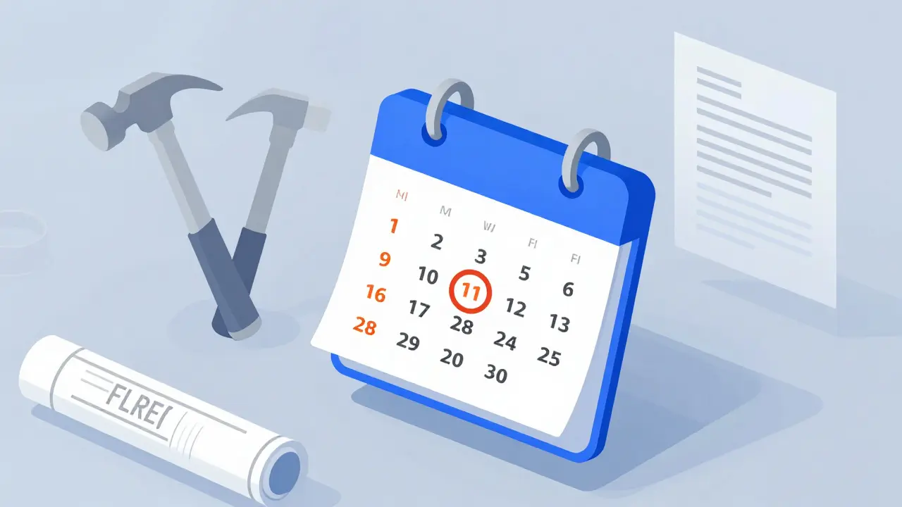 Kalender mit Frist-Hinweis für Energieausweis-Update nach Sanierung.