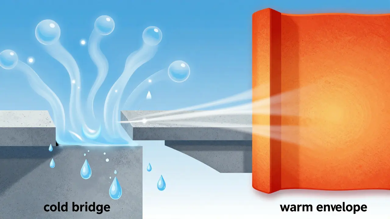 Kontrast zwischen kalter Wärmebrücke und warmer Isolierung