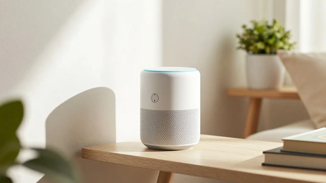 Smart Speaker sicher platziert mit aktivierter Mikrofon-Stumm-Taste